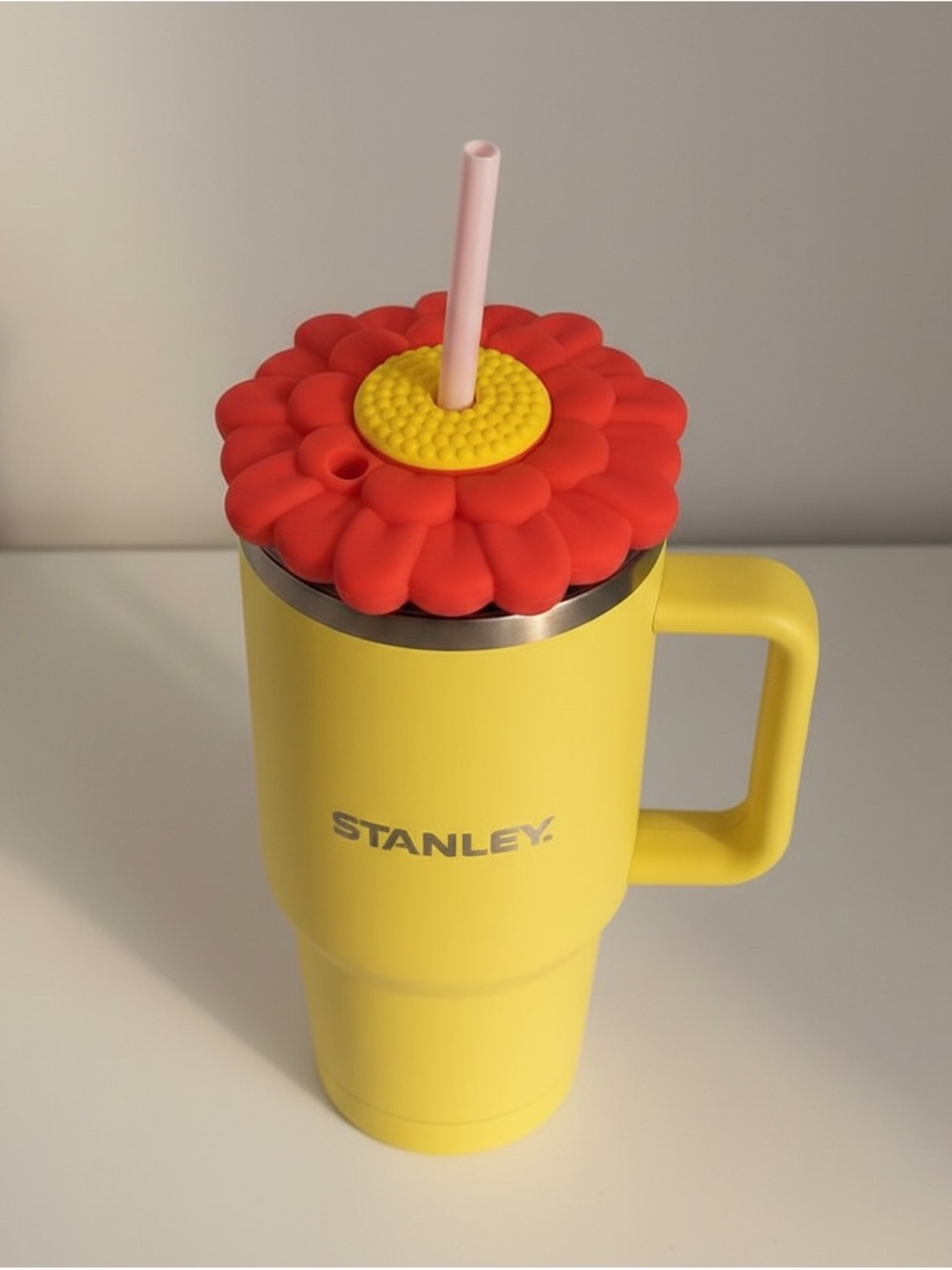 🌼 Stanley Cup Topper | Flower Straw Cover | Dust-Proof Lid | Pink & Yellow NEW